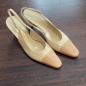 Salvatore Ferragamo Beige and Nude Slingback Heels